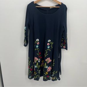 eShakti Navy Floral Embroidered Dress